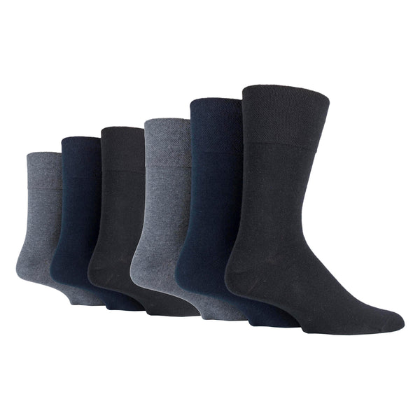 6 Paar Bambussocken für Diabetiker für Herren - Schwarz/Marineblau/Grau