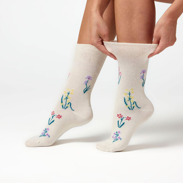 3 Paar Damen-RHS-Baumwollsocken – Blumenkontrast