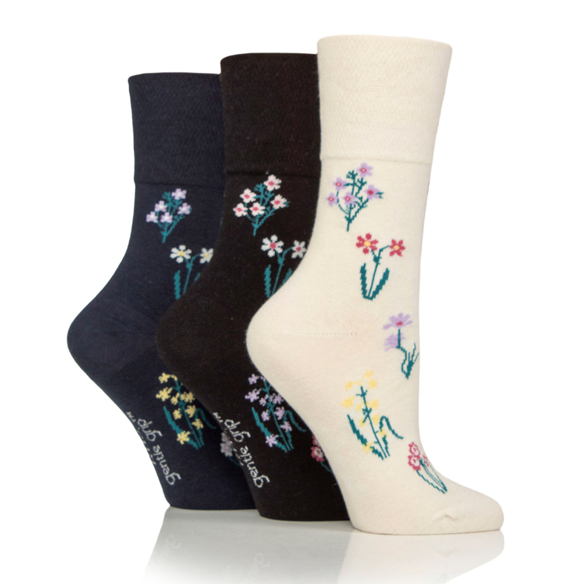 3 Paar Damen-RHS-Baumwollsocken – Blumenkontrast