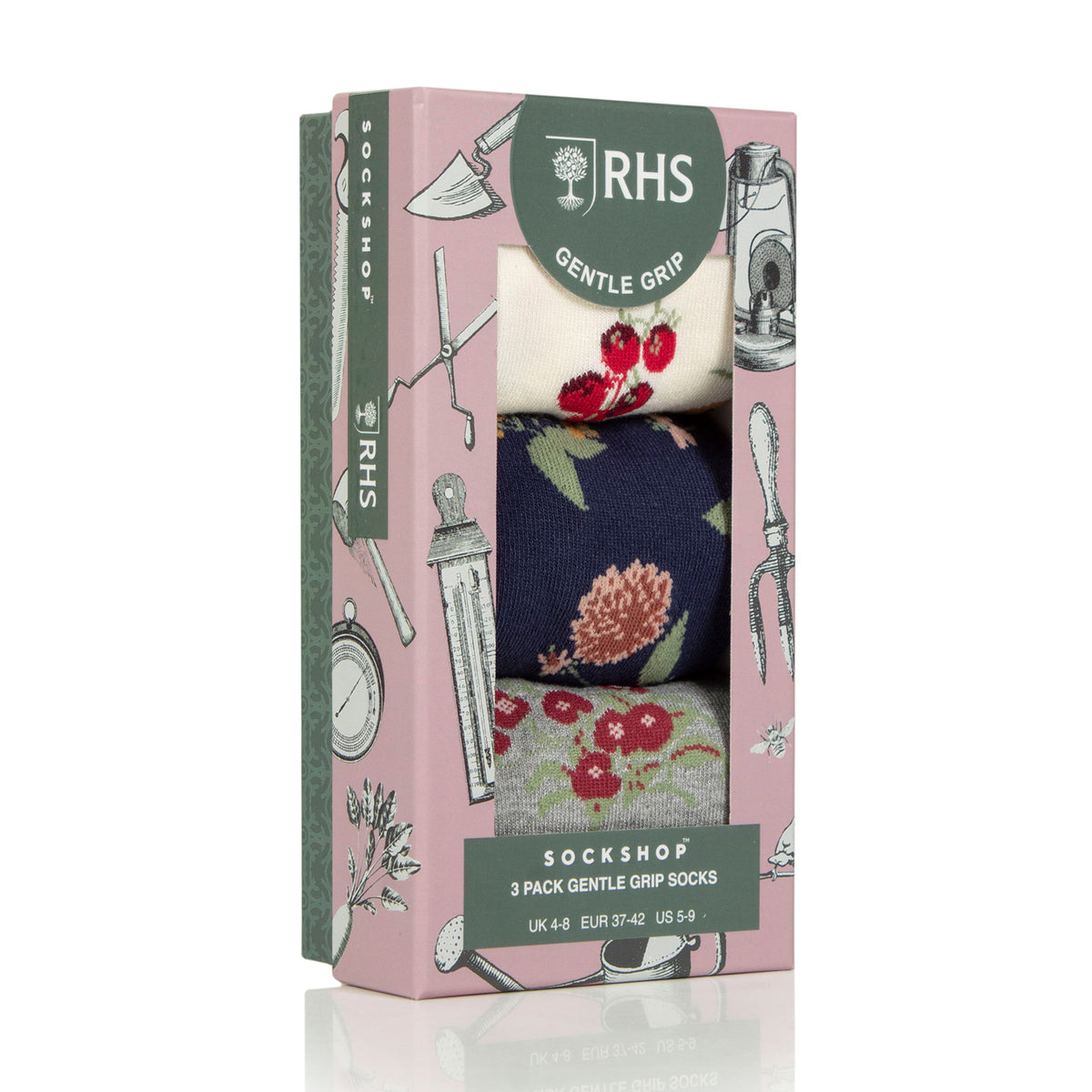3 Paar Damen-RHS-Baumwollsocken – Blumenkontrast