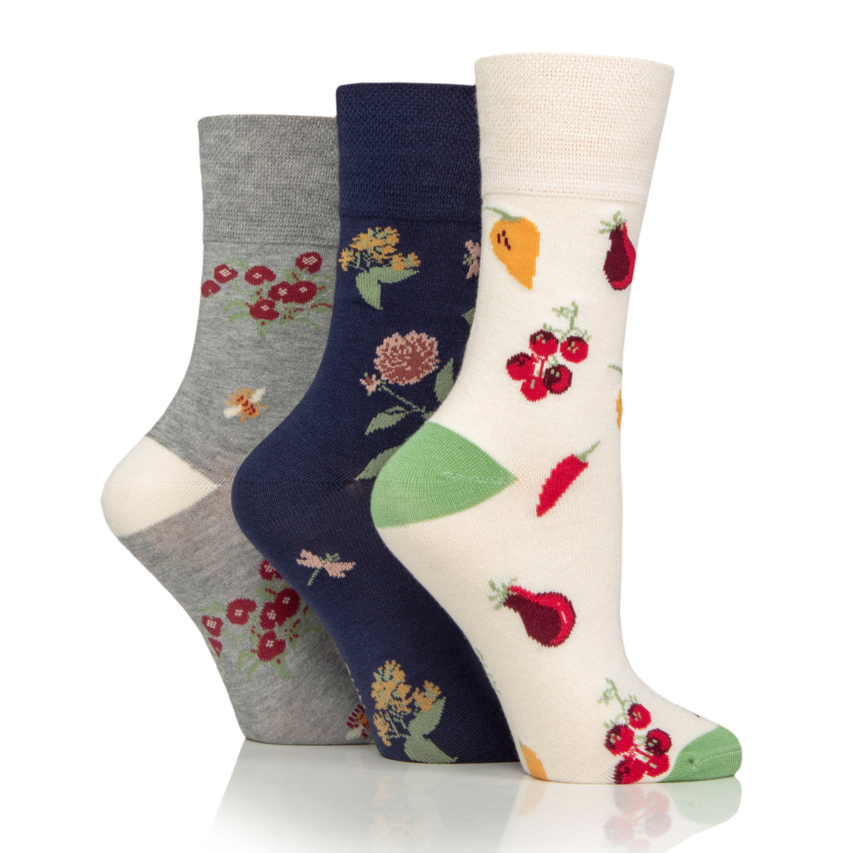 3 Paar Damen-RHS-Baumwollsocken – Blumenkontrast