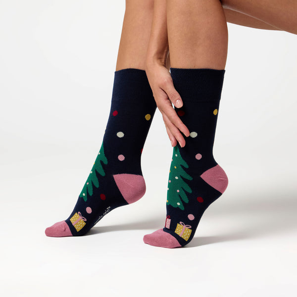 3 Pairs Ladies Fun Feet Christmas Socks - Bamboo Snowflake/Present/Tree