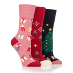 Load image into Gallery viewer, 3 Pairs Ladies Fun Feet Christmas Socks - Bamboo Snowflake/Present/Tree
