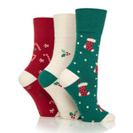 Load image into Gallery viewer, 3 Pairs Ladies Fun Feet Christmas Socks - Bamboo Stocking/Holly/Candy Canes
