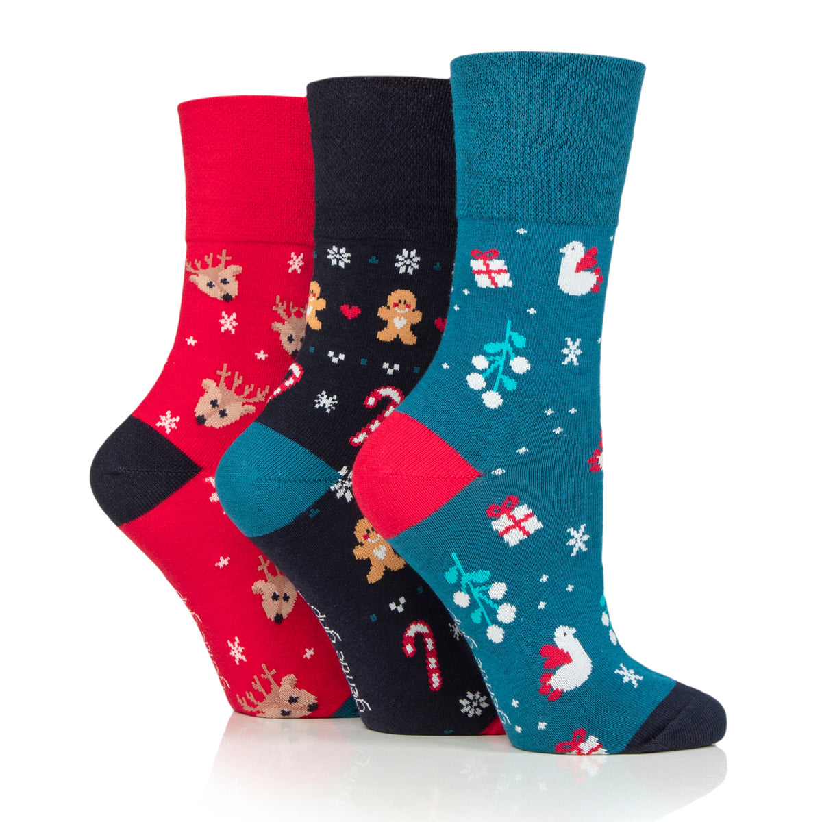 3 Paar Fun Feet Weihnachtssocken für Damen – Rentier-Mix