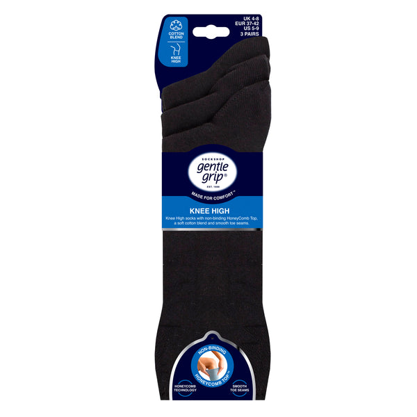 3 Pairs Ladies Knee High Cotton Socks - Black