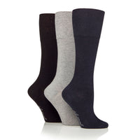 3 Pairs Ladies Knee High Cotton Socks - Black/Navy/Grey