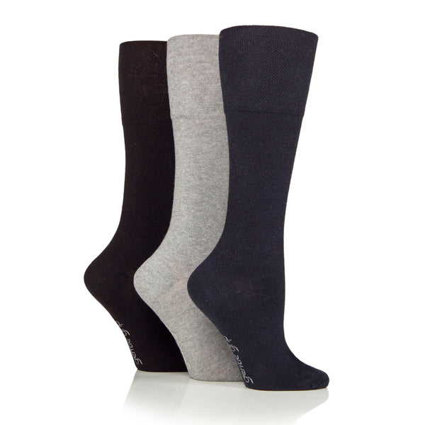 3 Pairs Ladies Knee High Cotton Socks - Black/Navy/Grey