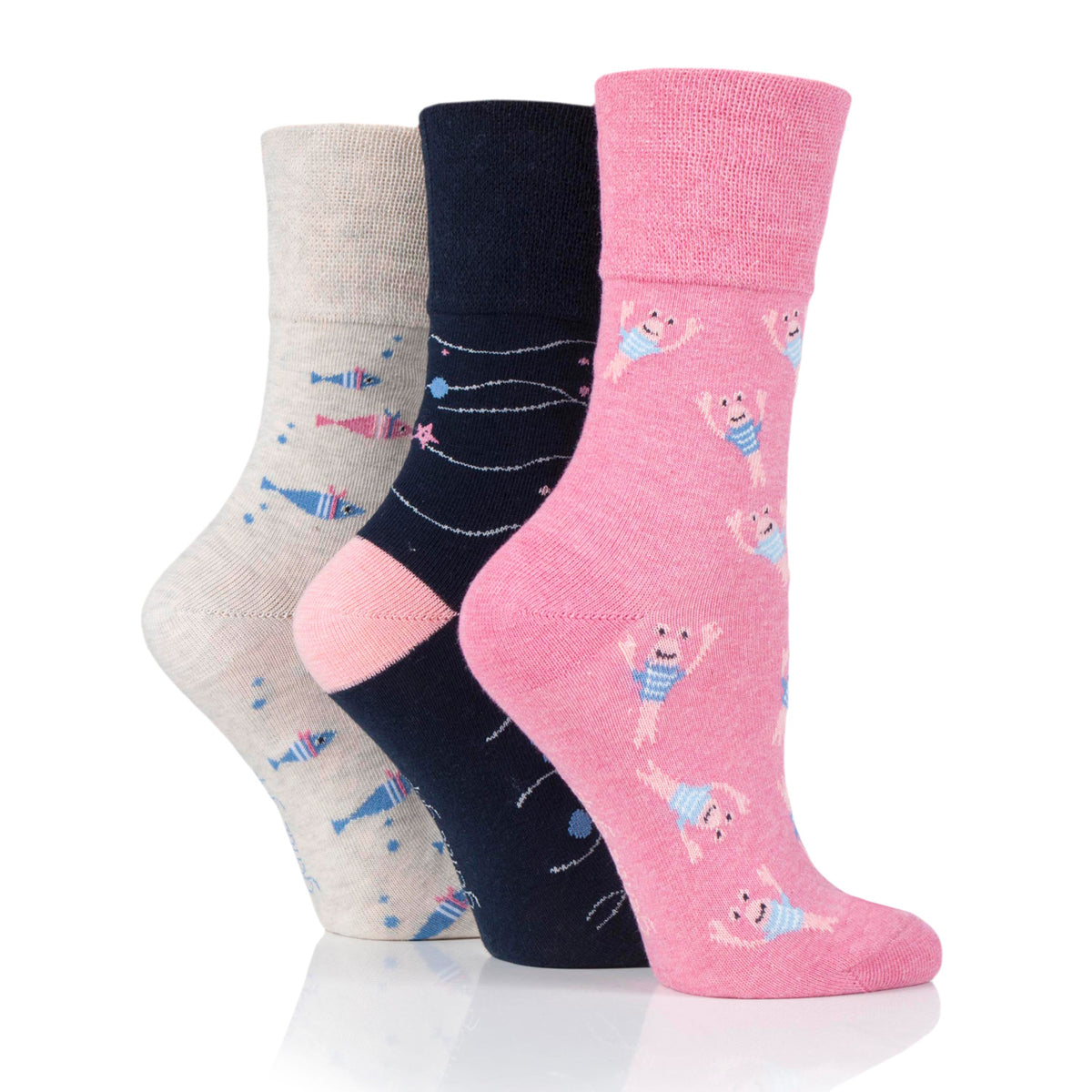 3 Paar Fun Feet Baumwollsocken für Damen – Meeresboden