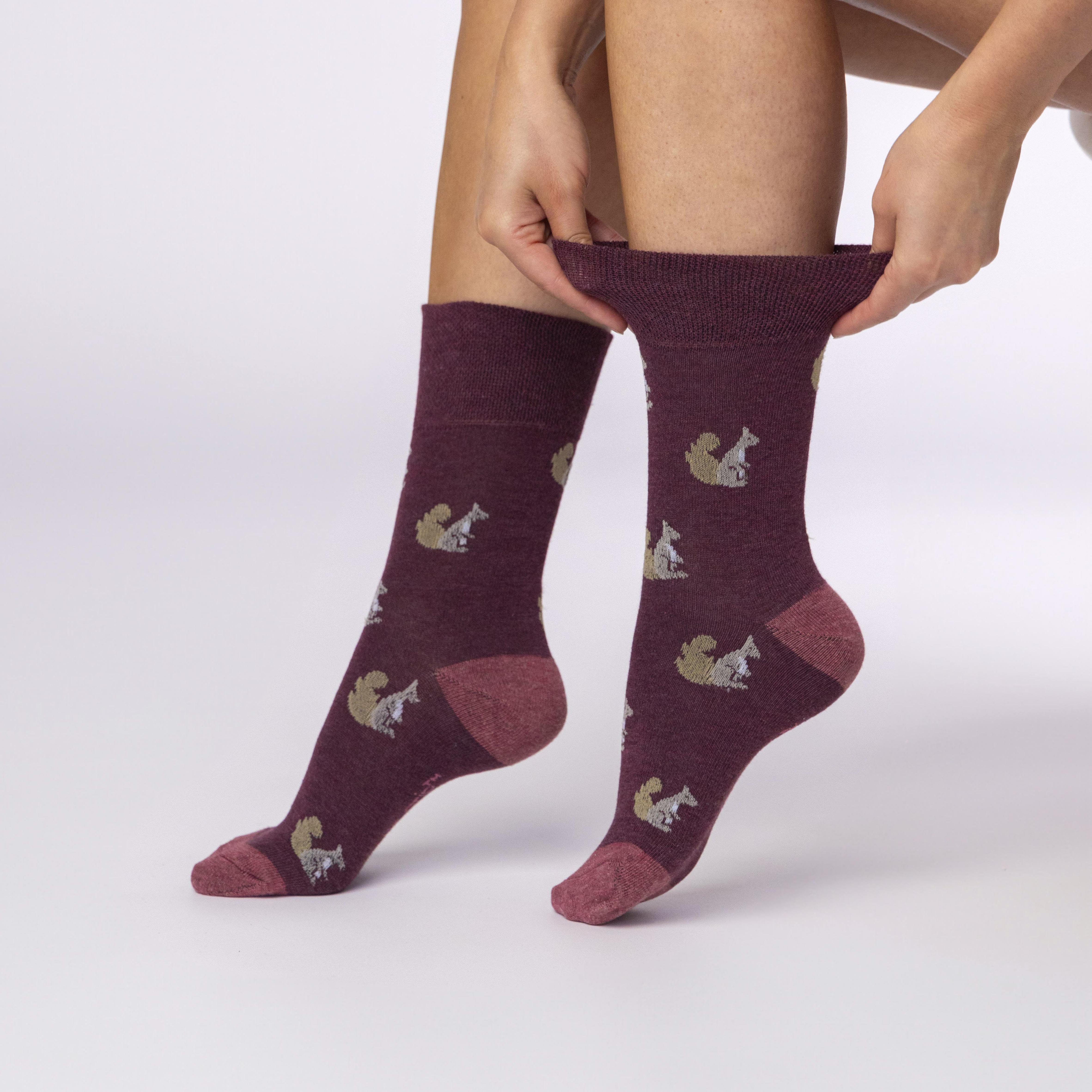 3 Pairs Ladies Fun Feet Cotton Socks - Autumn Leaves