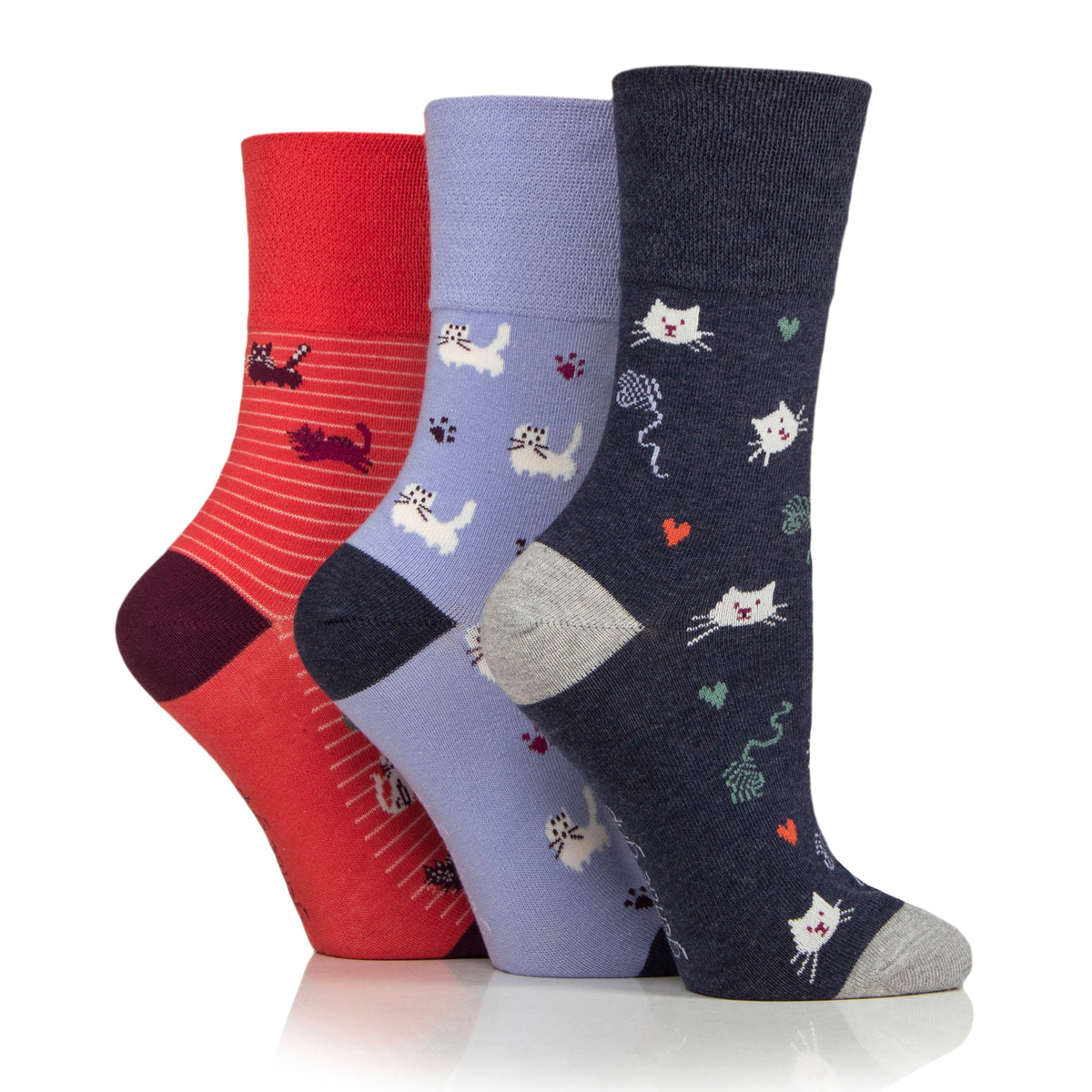 3 Paar Fun Feet Baumwollsocken für Damen – Ich bin ein Katzenmensch