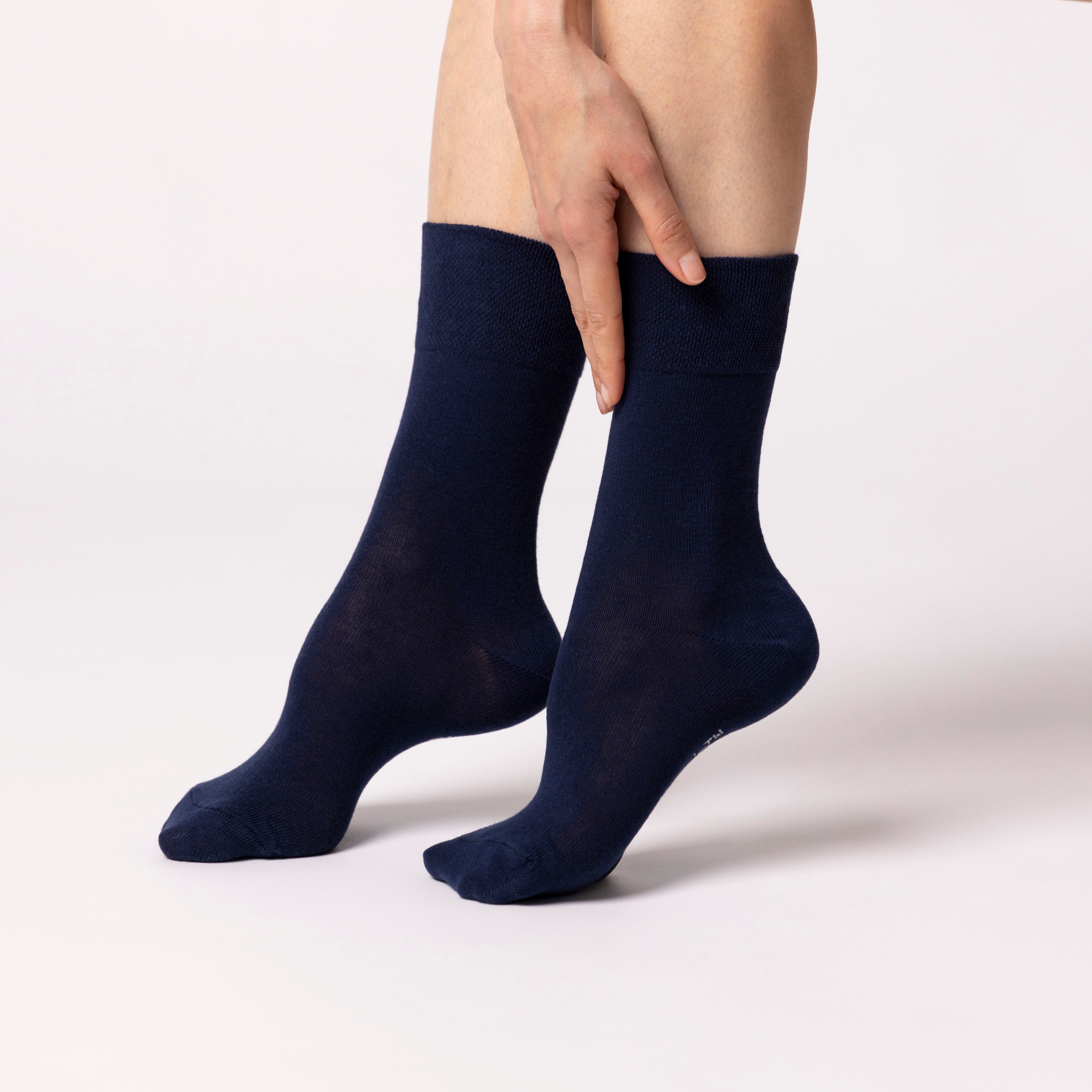 6 Pairs Ladies Plain Cotton Socks - Navy/Denim/Light Grey