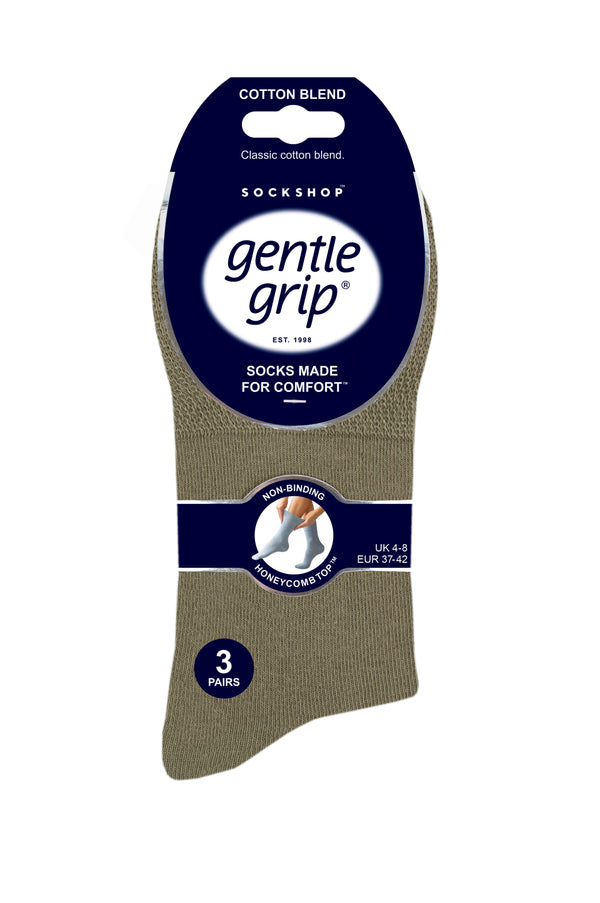 3 Paar Damensocken aus schlichter Baumwolle - Khaki Mix