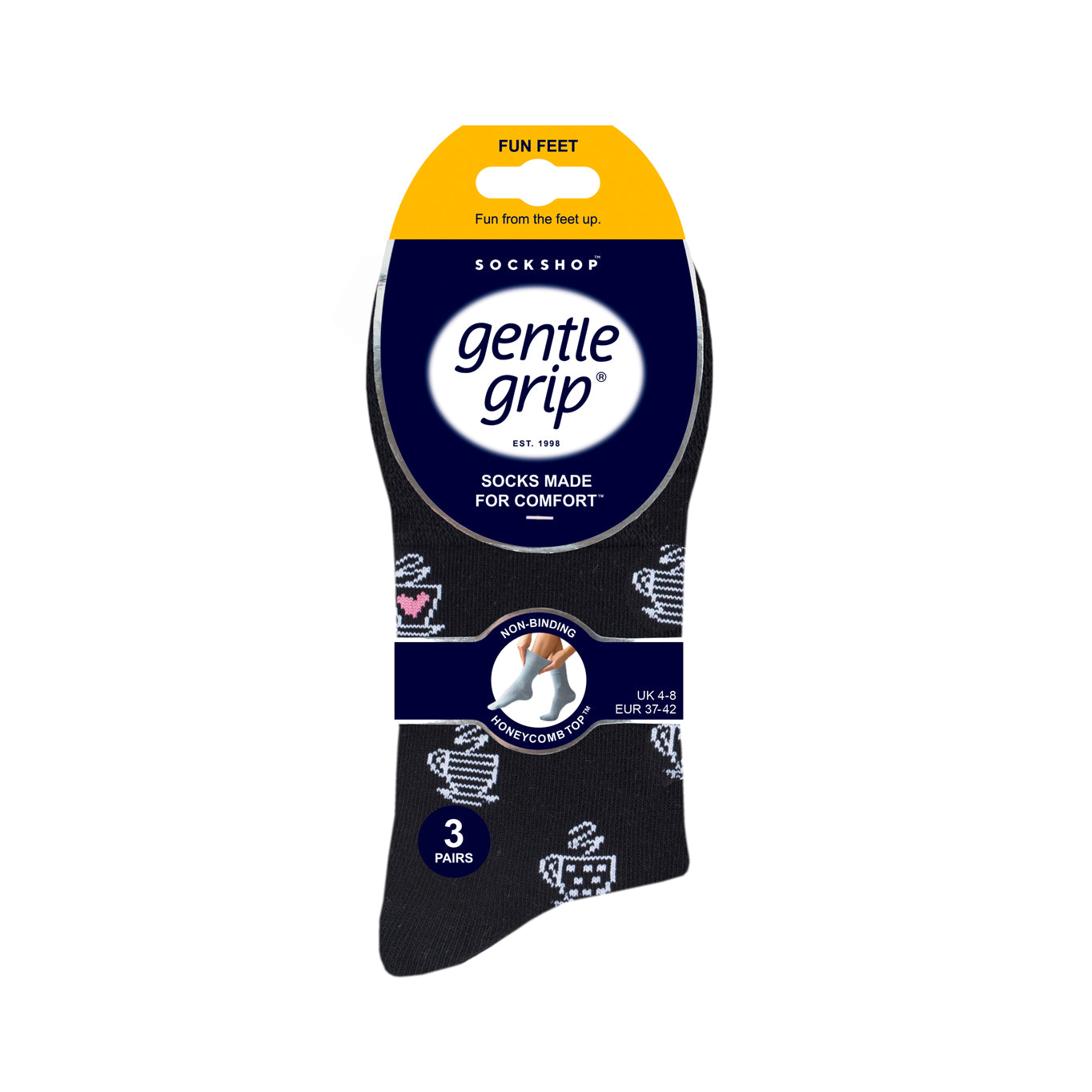 3 Paar Fun Feet Baumwollsocken für Damen – Nachmittagstee