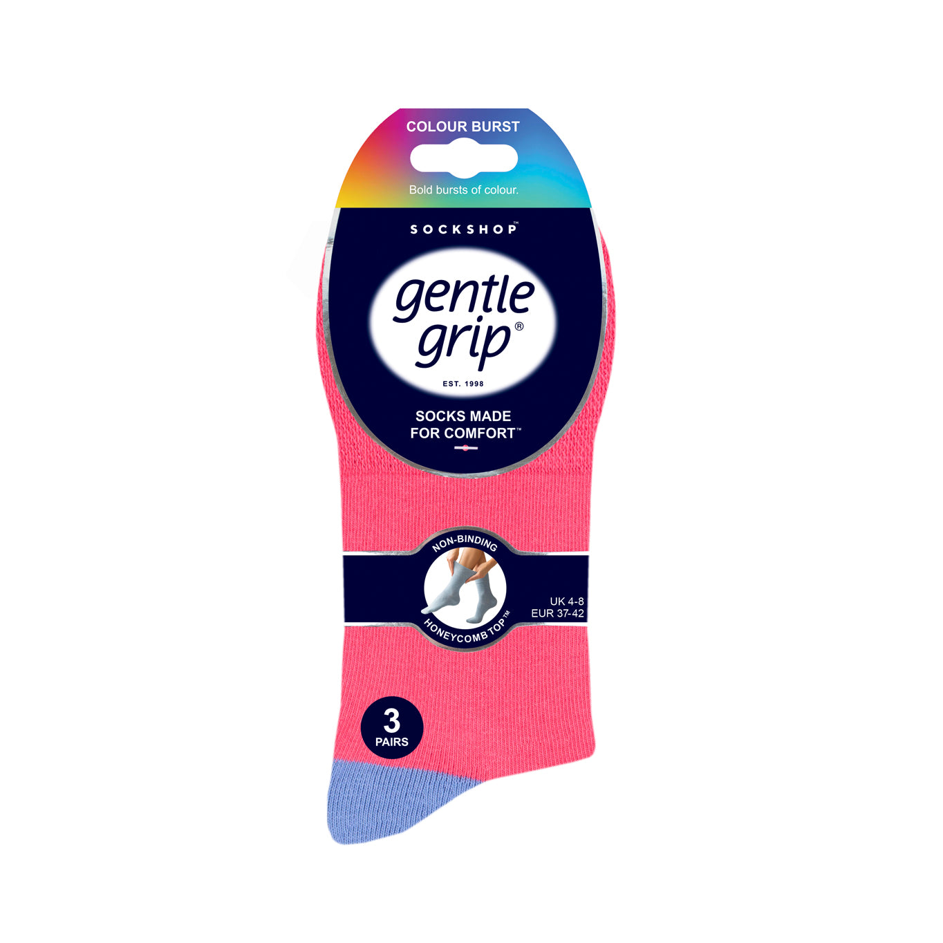 3 Pairs Ladies Colourburst Socks - Colour Prism