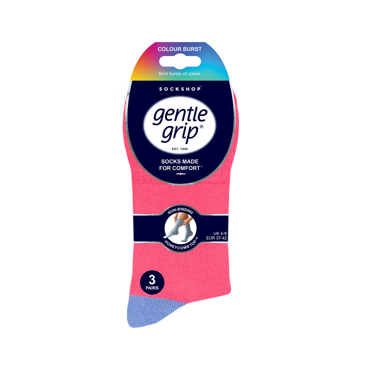 3 Pairs Ladies Colourburst Socks - Colour Prism