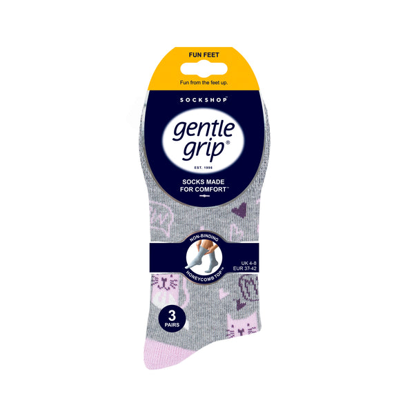 3 Paar Fun Feet Baumwollsocken für Damen – Kitten Purrrfect