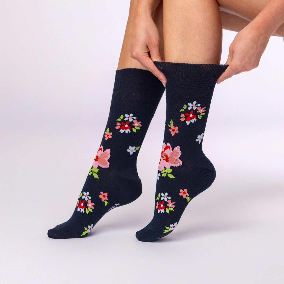3 Pairs Ladies Cotton Socks - Flora Navy Mix