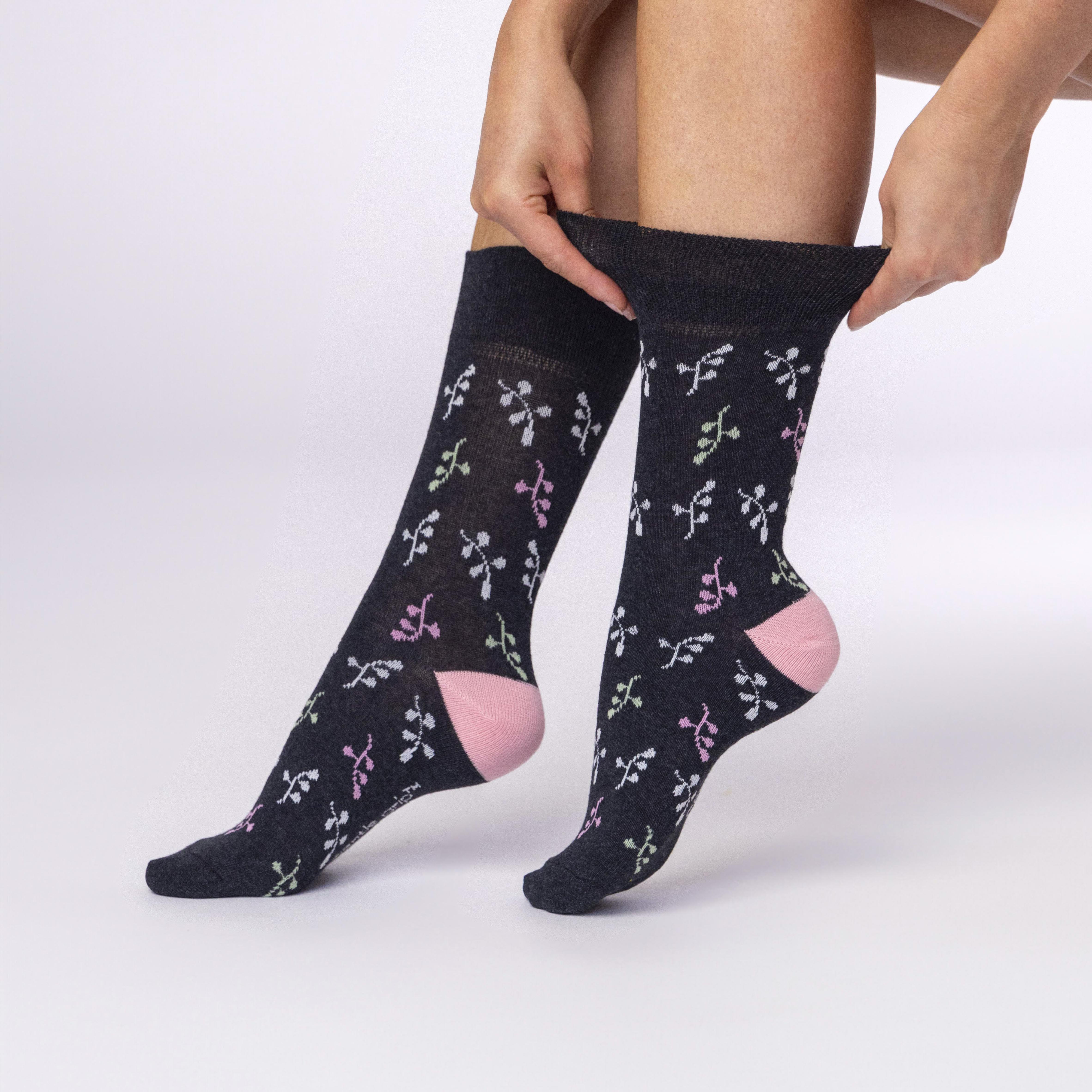 3 Pairs Ladies Cotton Socks - Romance Purple/Grey