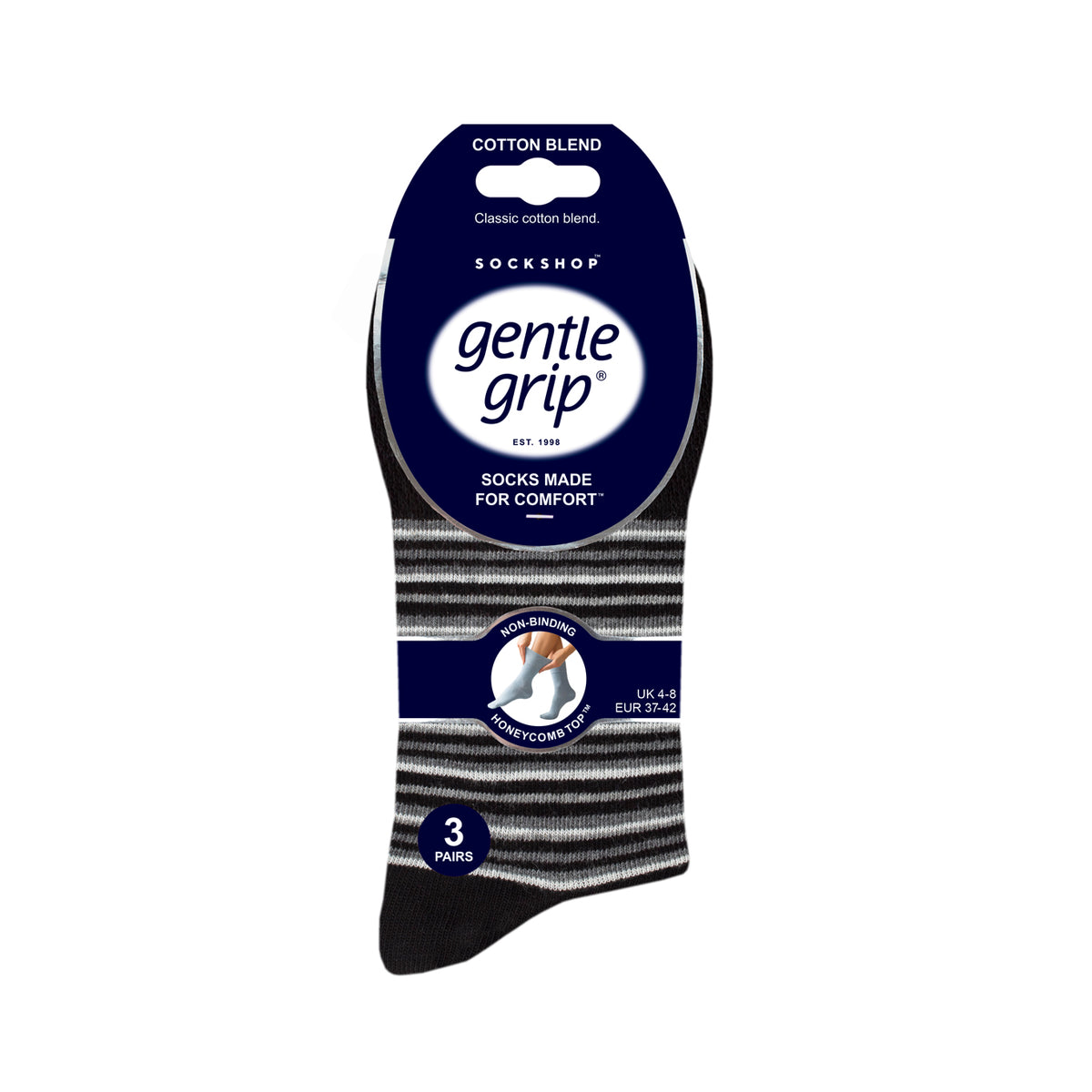 3 Pairs Ladies City Varied Stripe Cotton Socks - Black