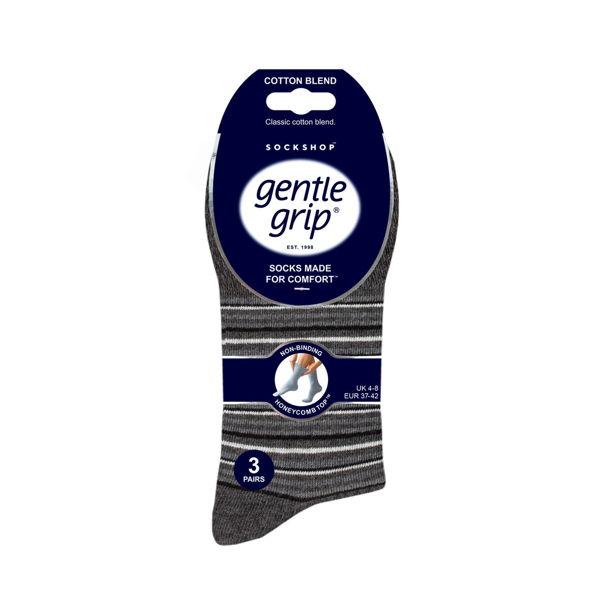 3 Paar Damen-Baumwollsocken mit verschiedenen Streifen, City-Muster, Grau