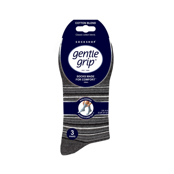 3 Paar Damen-Baumwollsocken mit verschiedenen Streifen, City-Muster, Grau
