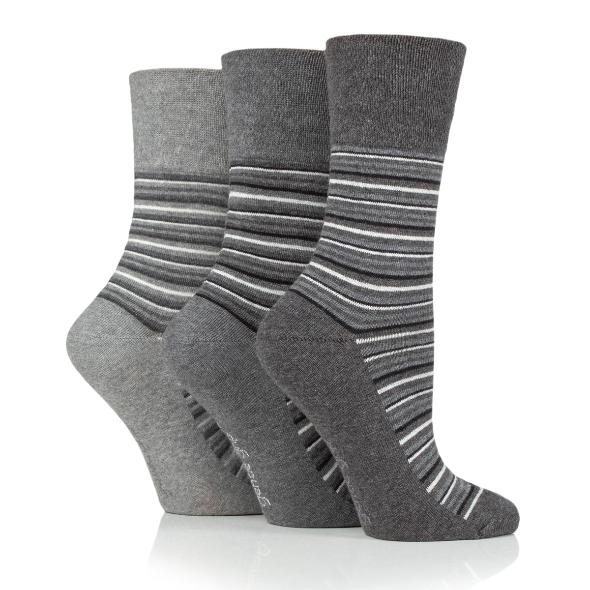 3 Paar Damen-Baumwollsocken mit verschiedenen Streifen, City-Muster, Grau