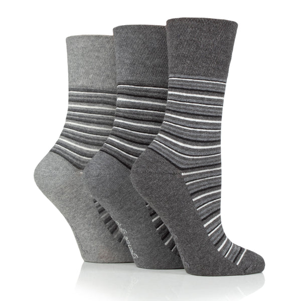 3 Paar Damen-Baumwollsocken mit verschiedenen Streifen, City-Muster, Grau