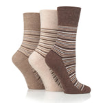 Load image into Gallery viewer, 3 Pairs Ladies City Varied Stripe Cotton Socks - Brown
