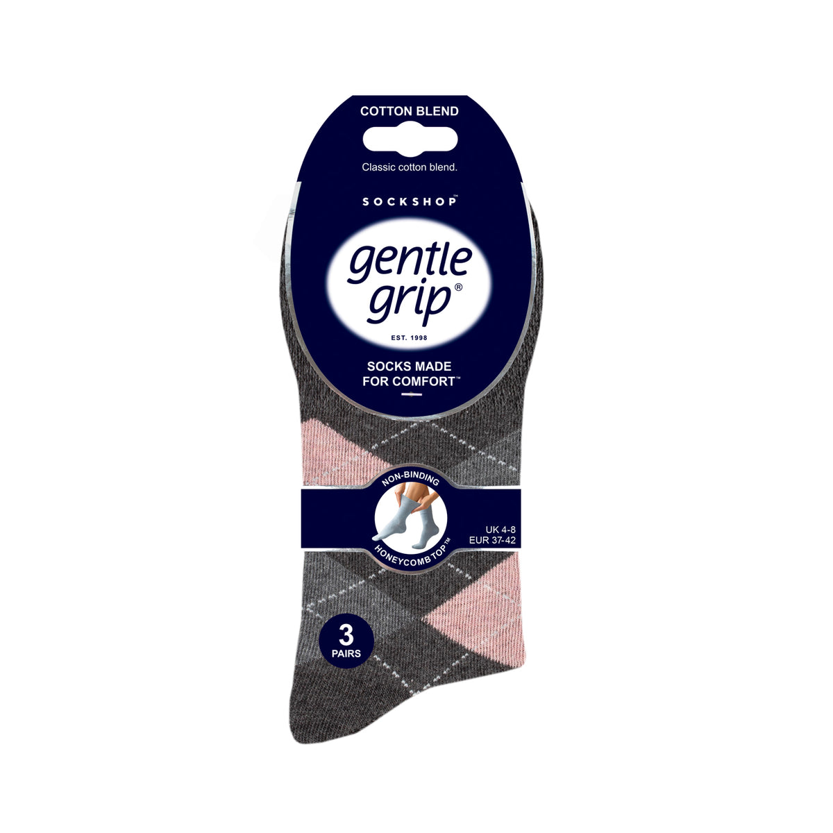 3 Pairs Ladies Highlands Argyle Cotton Socks - Grey