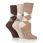 Load image into Gallery viewer, 3 Pairs Ladies Highlands Argyle Cotton Socks - Brown
