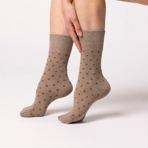 3 Paar Damen-Baumwollsocken mit digitalen Punkten - Braun/Neutral