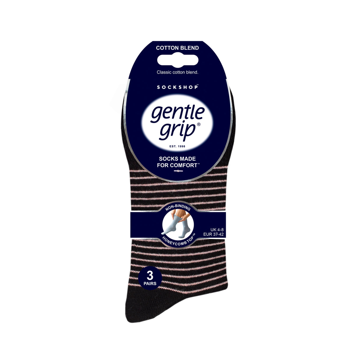 3 Pairs Ladies Varsity Stripe Cotton Socks - Black