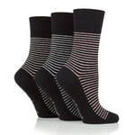 Load image into Gallery viewer, 3 Pairs Ladies Varsity Stripe Cotton Socks - Black
