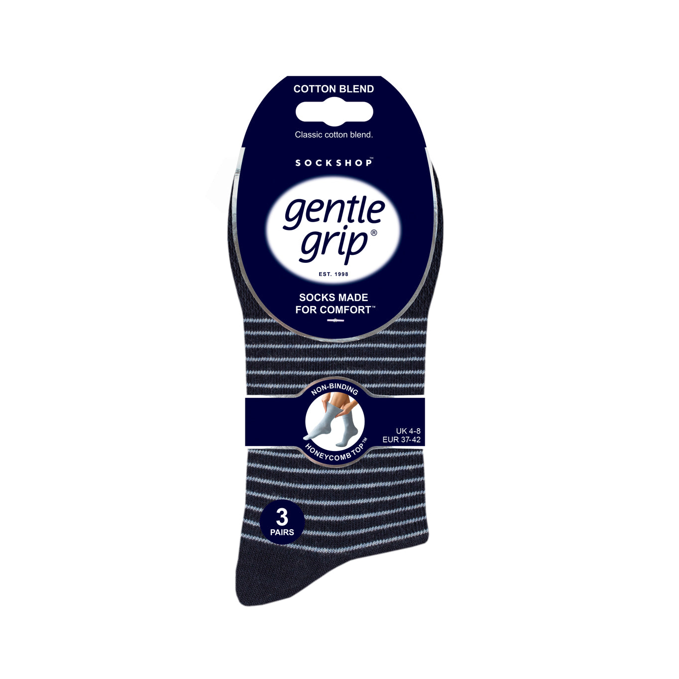 3 Paar Baumwollsocken mit College-Streifen für Damen – Denim