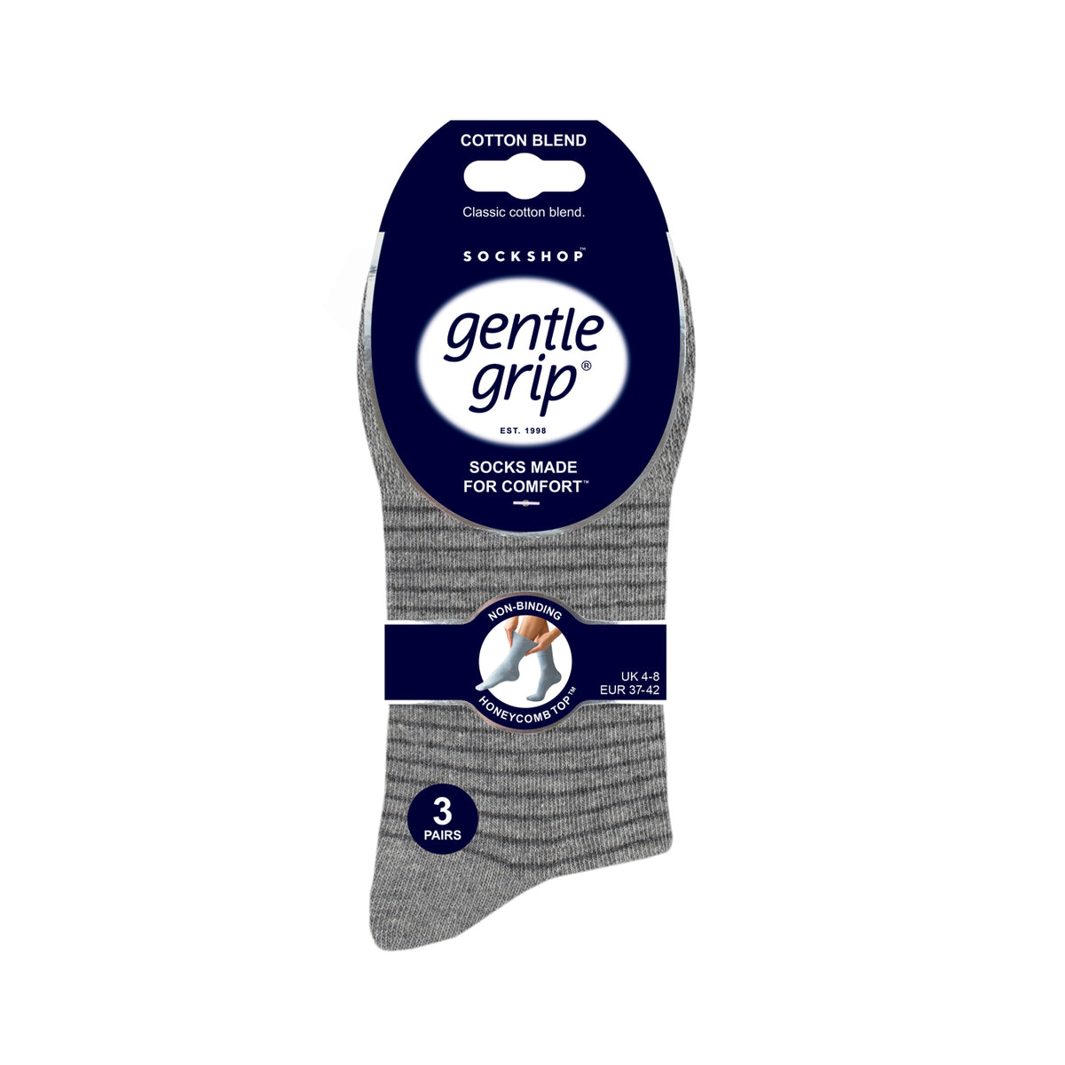 3 Pairs Ladies Varsity Stripe Cotton Socks - Grey