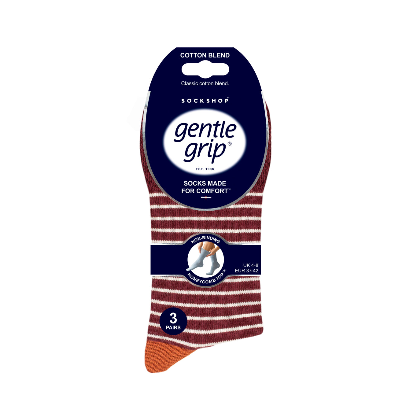3 Pairs Ladies Cotton Socks - Sedimentary Stripe
