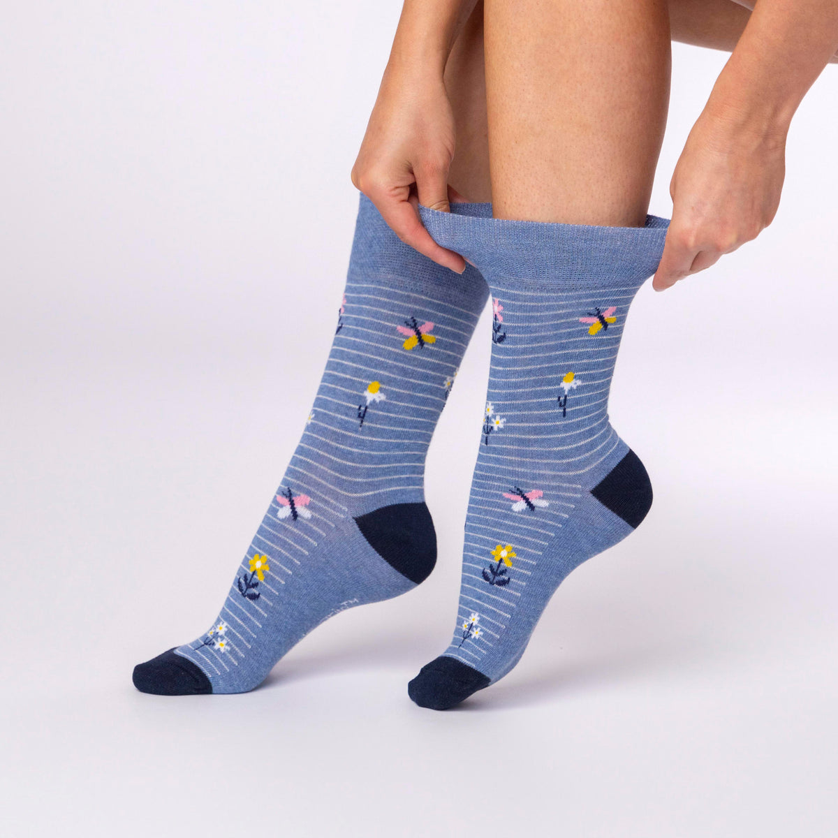 3 Paar Damen-Baumwollsocken - Gänseblümchen und Schmetterlinge