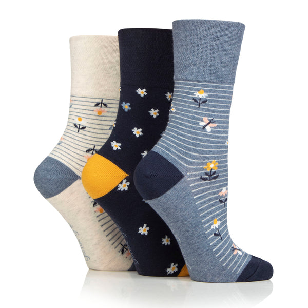 3 Paar Damen-Baumwollsocken - Gänseblümchen und Schmetterlinge