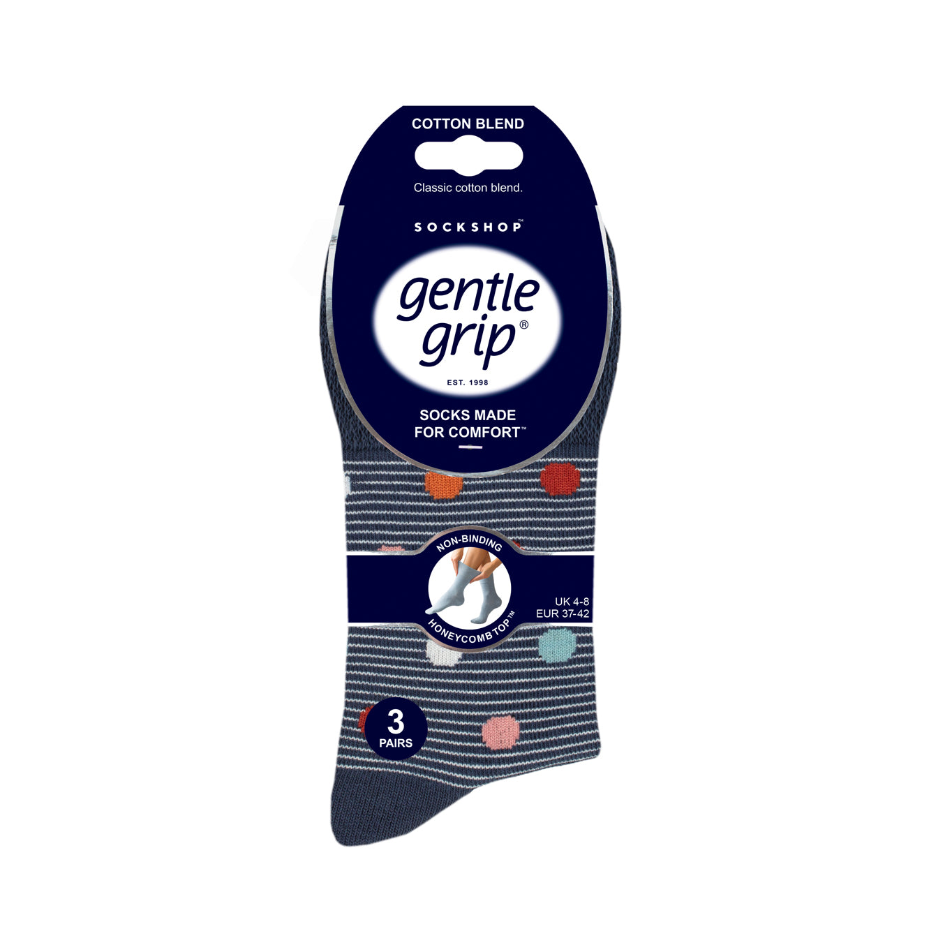 3 Pairs Ladies Cotton Socks - Heritage Spot/Stripe