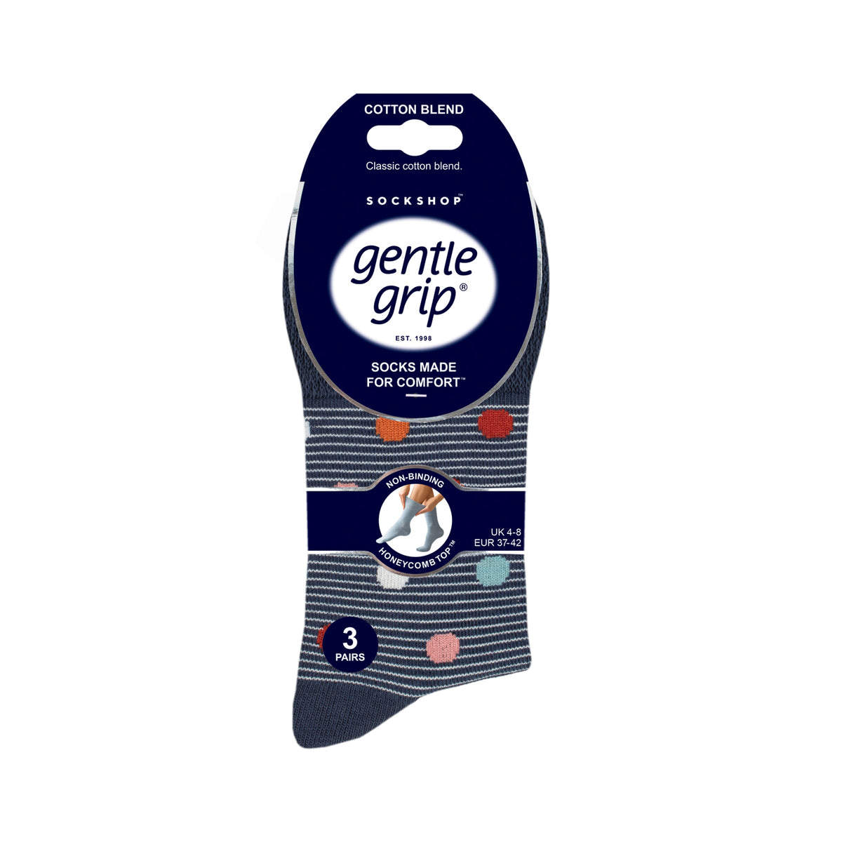 3 Pairs Ladies Cotton Socks - Heritage Spot/Stripe