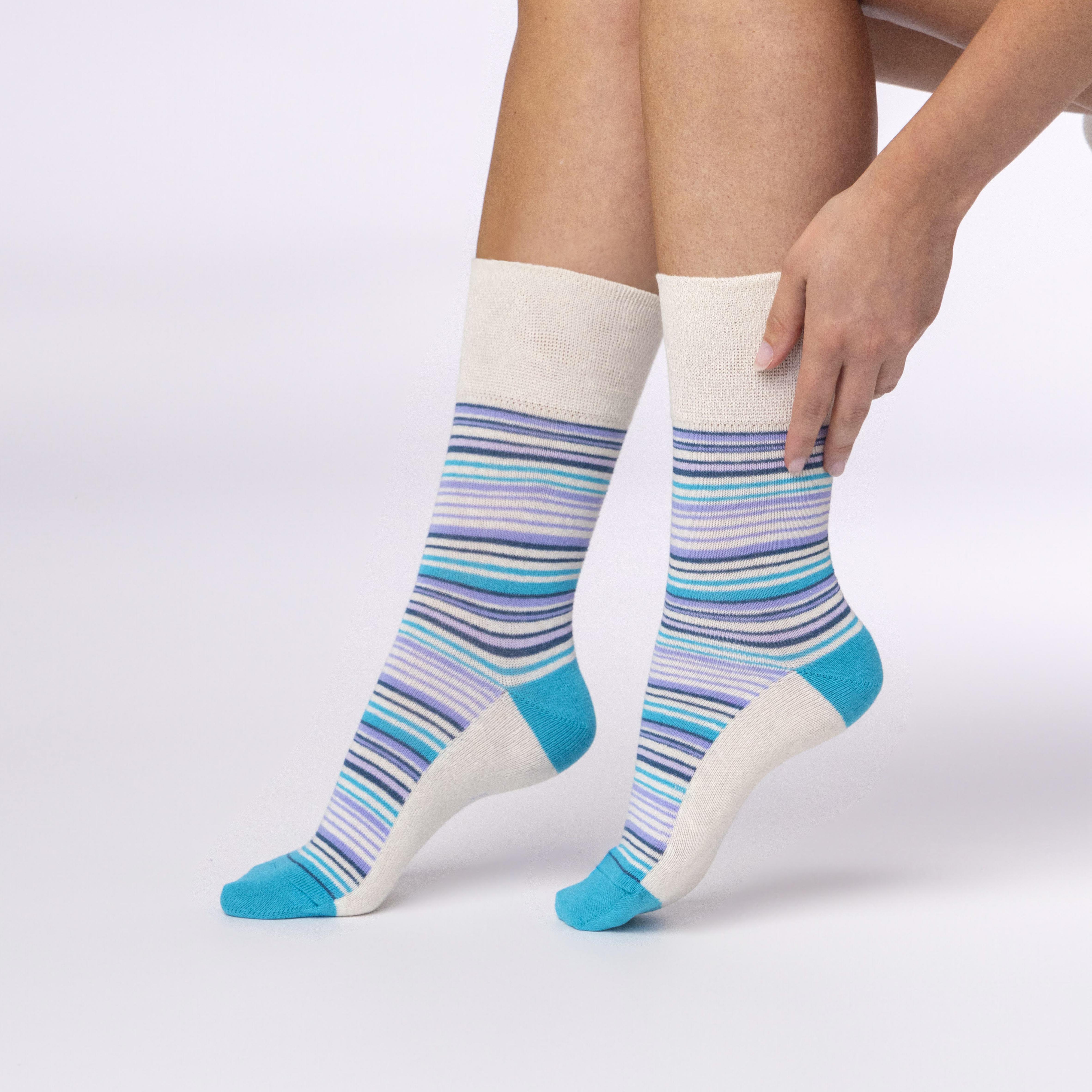 3 Pairs Ladies Cotton Socks - Flow Mixed Stripe