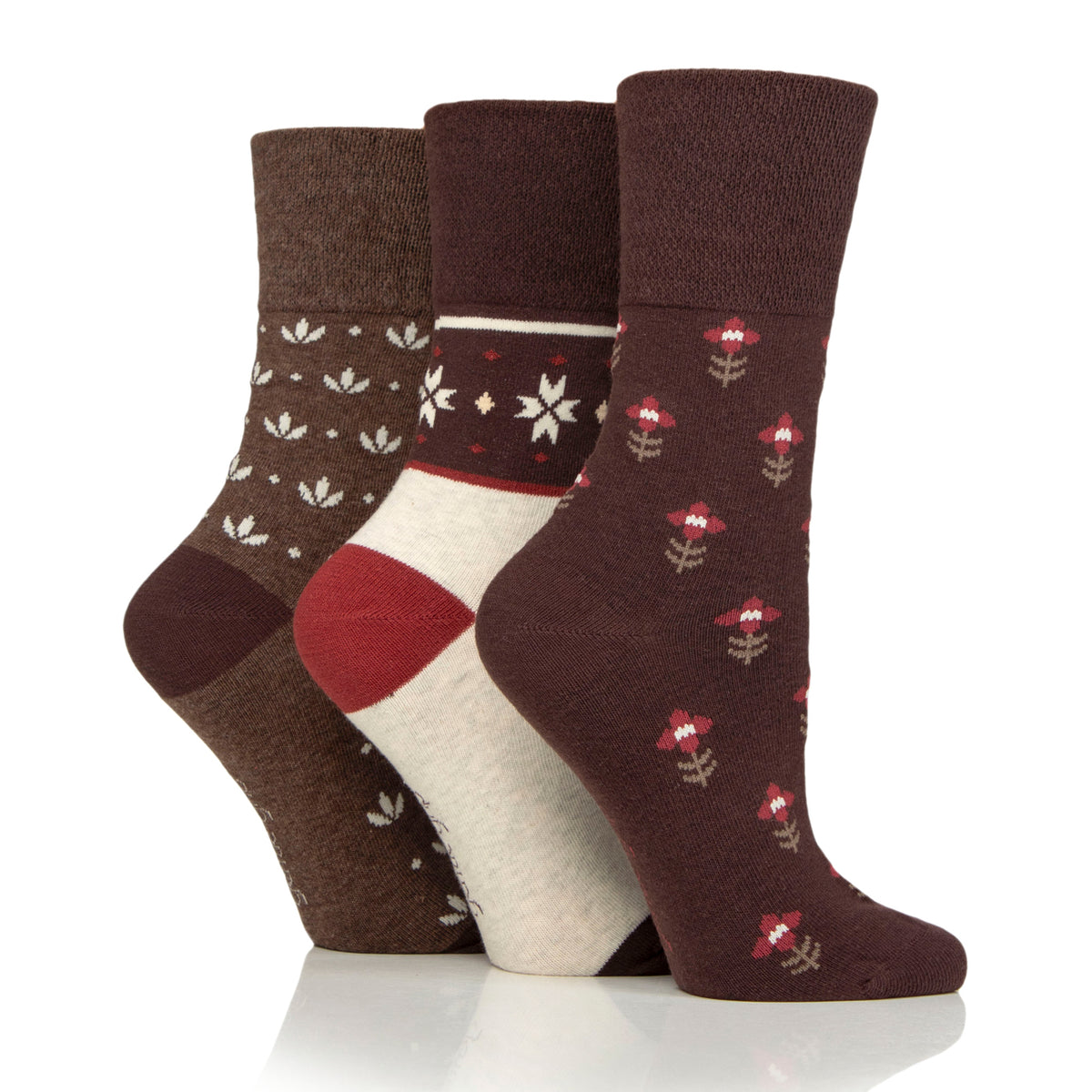 3 Pairs Ladies Cotton Socks - Fairisle Fancy