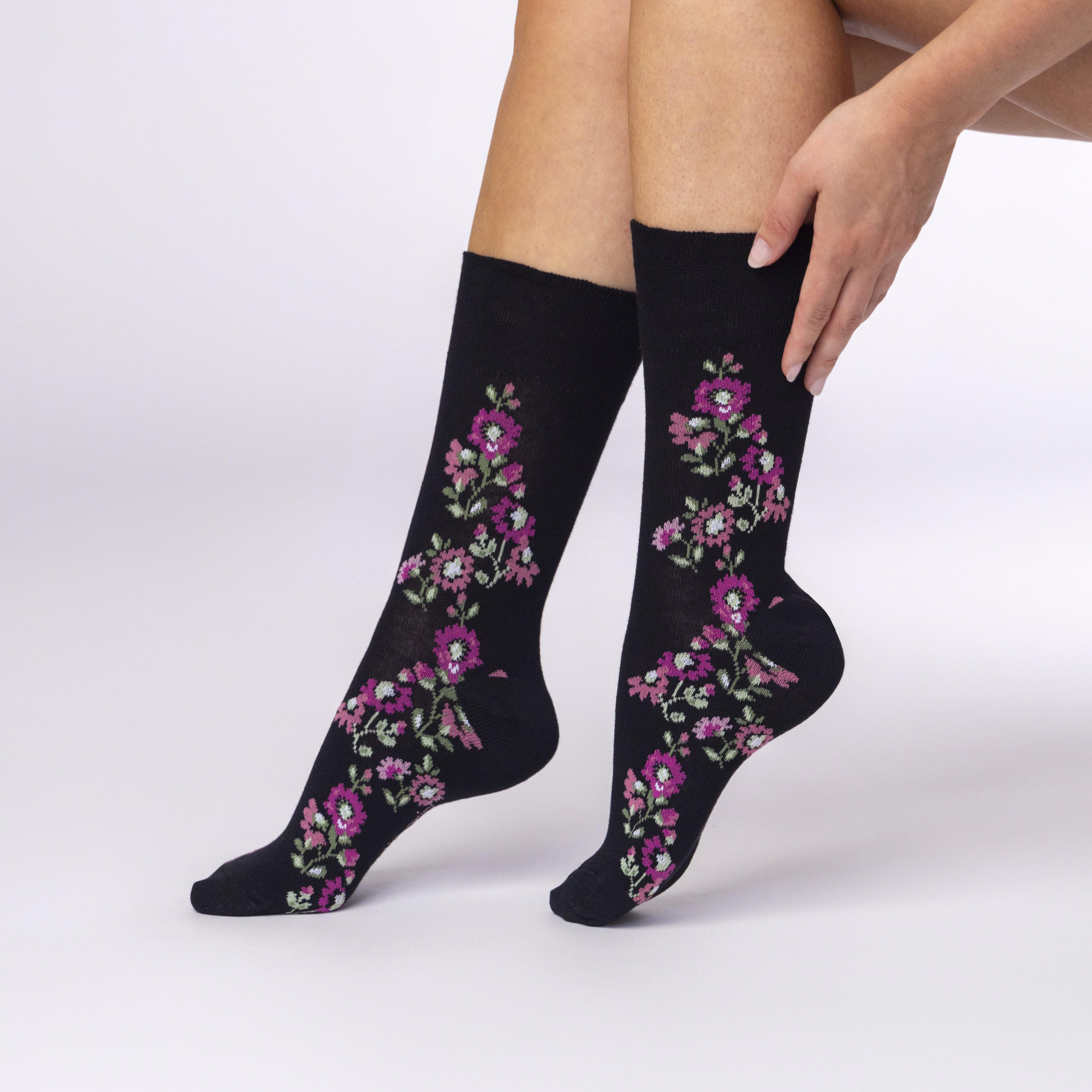 3 Pairs Ladies Cotton Socks - Marl Climbing Rose