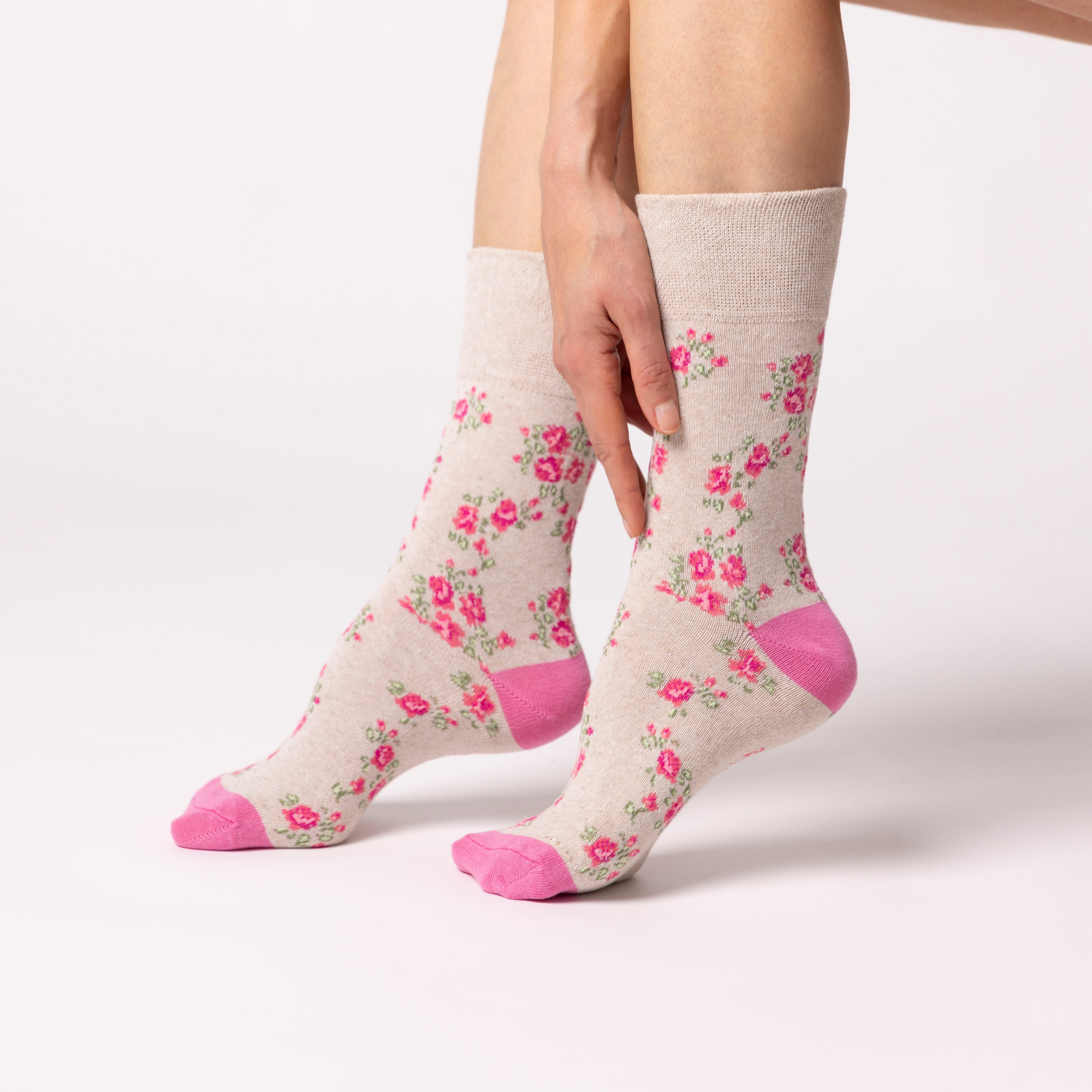 3 Paar Baumwollsocken für Damen in Übergröße – Vintage Rose
