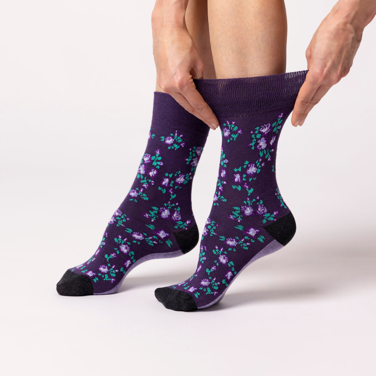 3 Pairs Ladies Cotton Socks - Sophie Floral Purple