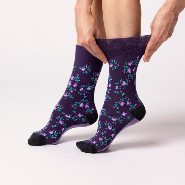 3 Pairs Ladies Cotton Socks - Sophie Floral Purple