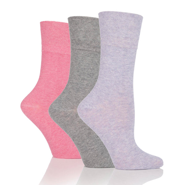 3 Paar Damensocken aus schlichter Baumwolle - Grau/Lavendel/Rosa