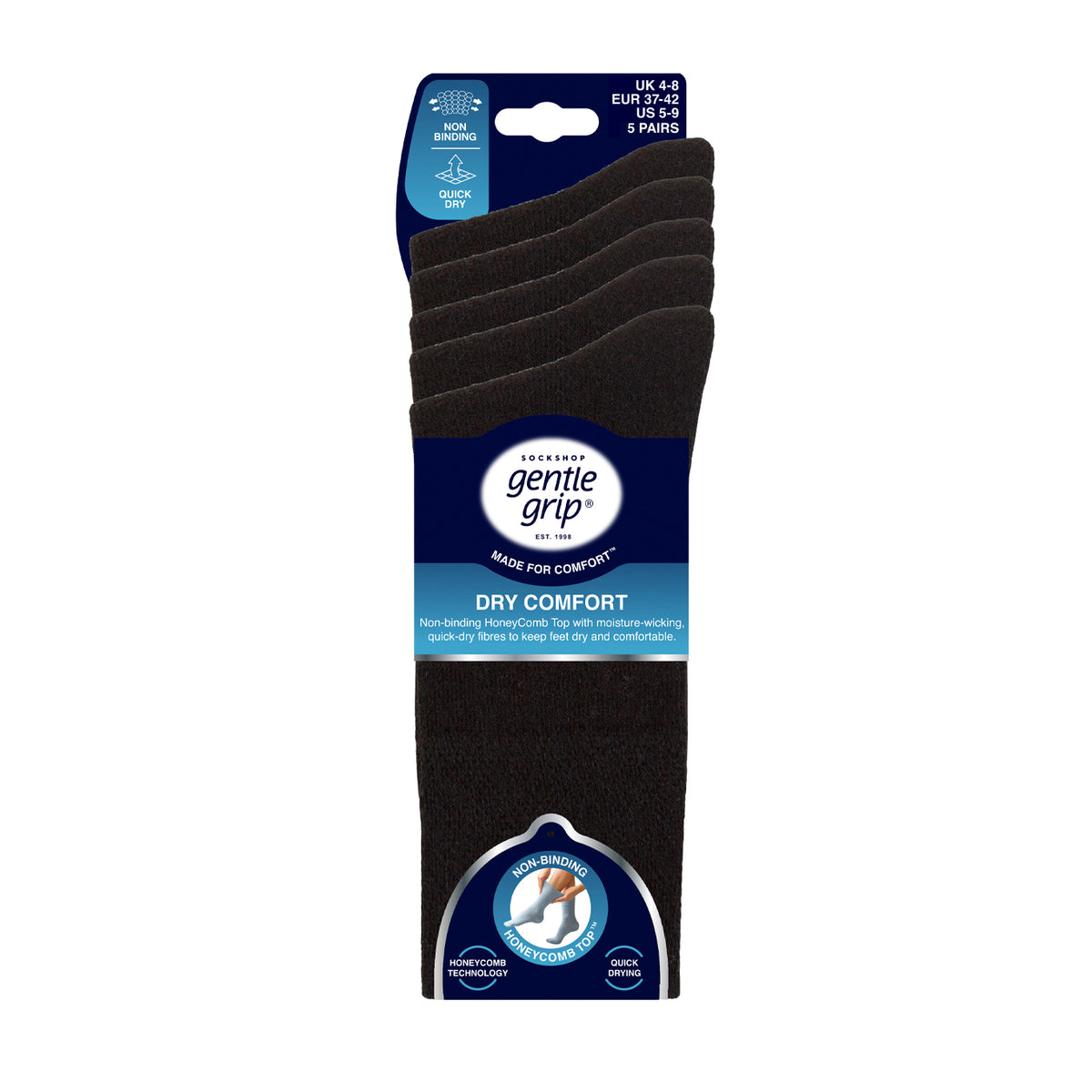5 Pairs Ladies Dry Comfort Socks - Black