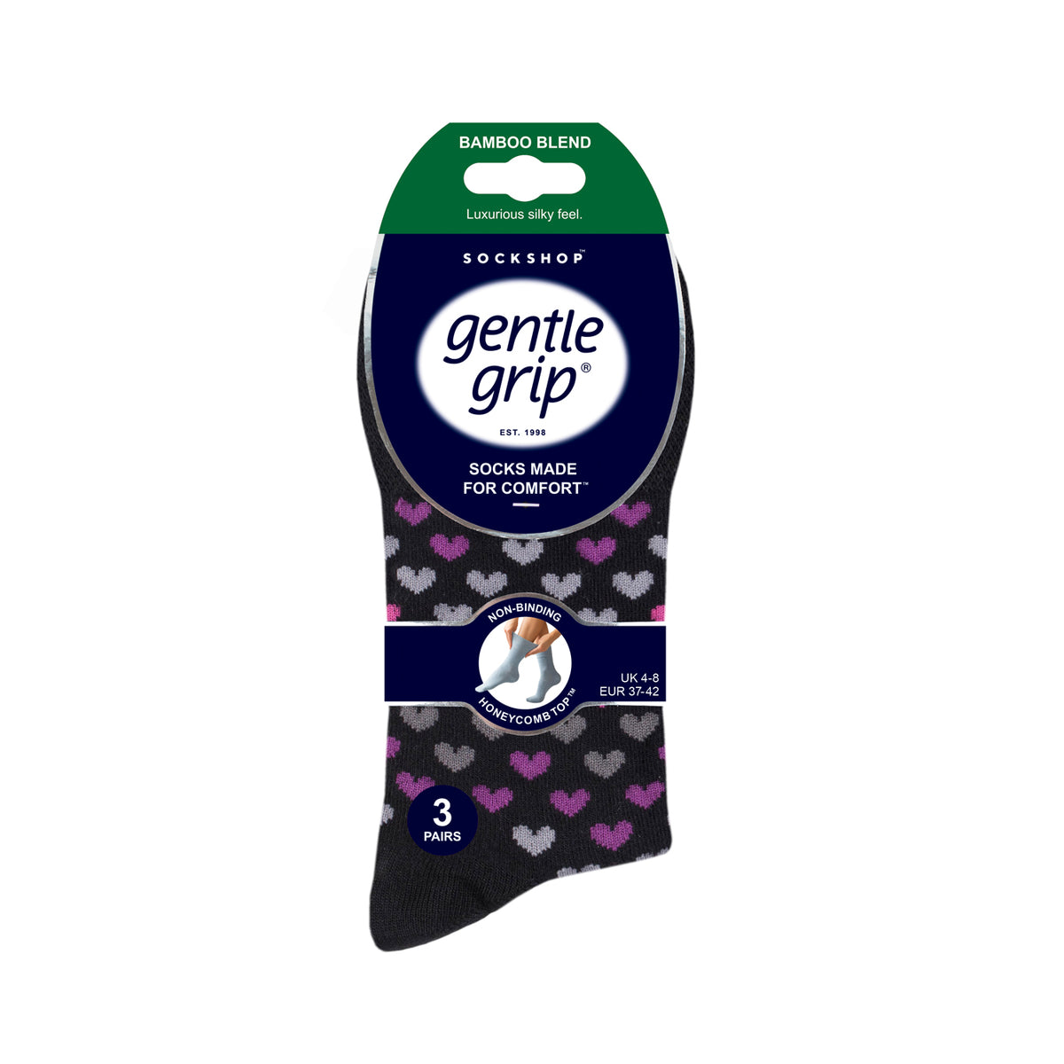 3 Pairs Ladies Bamboo Socks - Black/Berry